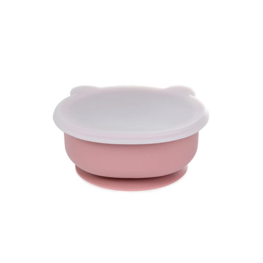 Soina - Ciotola con ventosa e coperchio Orso - 100% Silicone Alimentare - Colori Soina: Rosa Antico