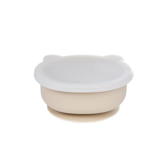 Soina - Ciotola con ventosa e coperchio Orso - 100% Silicone Alimentare - Colori Soina: Avorio