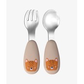 Tryco - Set Posate Forchetta e Cucchiaio - Silicone e Acciaio Inox - Versioni Tryco: Lenny il Leopardo
