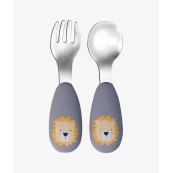 Tryco - Set Posate Forchetta e Cucchiaio - Silicone e Acciaio Inox - Versioni Tryco: Leo il Leone