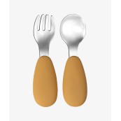 Tryco - Set Posate Forchetta e Cucchiaio - Silicone e Acciaio Inox - Versioni Tryco: Miele / Oro