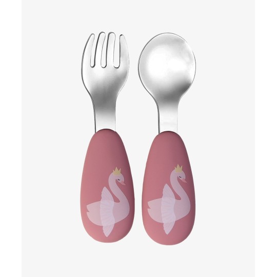 Tryco - Set Posate Forchetta e Cucchiaio - Silicone e Acciaio Inox - Versioni Tryco: Miele / Oro