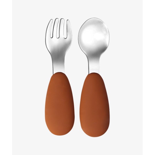 Tryco - Set Posate Forchetta e Cucchiaio - Silicone e Acciaio Inox - Versioni Tryco: Terra di Siena