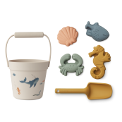 Liewood - Set Spiaggia Dante - Secchiello+Paletta+Formine - Colore Liewood: Sea Creature / Sandy