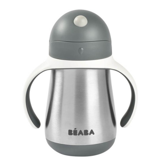 Béaba - Tazza con Cannuccia in Acciaio Inossidabile - 250 ml - Colore: Grigio