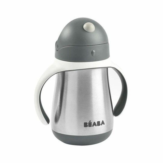 Béaba - Tazza con Cannuccia in Acciaio Inossidabile - 250 ml - Colore: Grigio