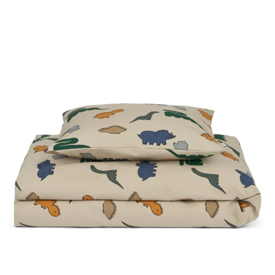 Liewood - Set Copripiumino e federa Carl - 140x200 cm - 100% Cotone Biologico - Colore Liewood: Dinosaurs / Mist