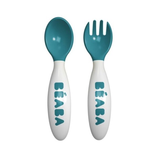 Beaba - Set Posate Ergonomiche in plastica - Dai 8 mesi - Colore: Rosa