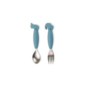 Done by Deer - Set 2 Posate Anti-Scivolo - Forchetta e Cucchiaio - Silicone Alimentare e Acciaio inossidabile