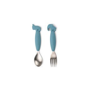 Done by Deer - Set 2 Posate Anti-Scivolo - Forchetta e Cucchiaio - Silicone Alimentare e Acciaio inossidabile