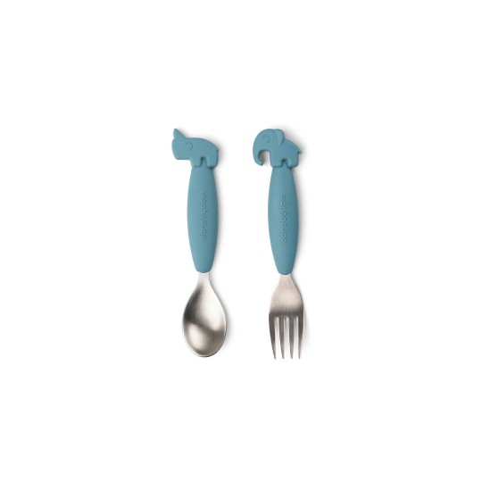Done by Deer - Set 2 Posate Anti-Scivolo - Forchetta e Cucchiaio - Silicone Alimentare e Acciaio inossidabile