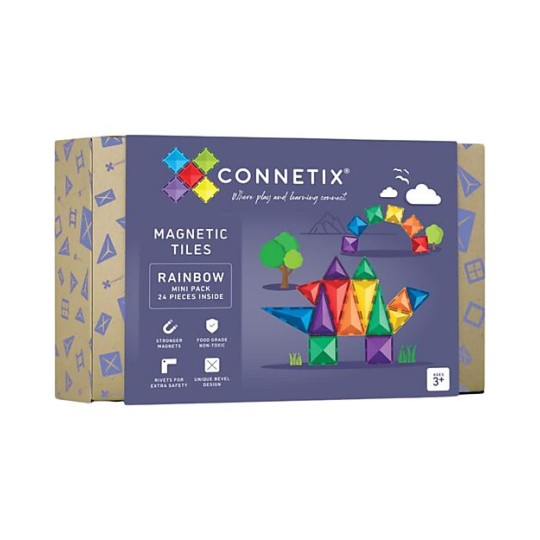 Connetix - 24 Pezzi - Tessere Magnetiche - Confezione Mini - Arcobaleno - 100% Plastica ABS Atossica