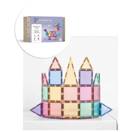 Connetix - 32 Pezzi - Tessere Magnetiche - Confezione Mini - Pastello - 100% Plastica ABS Atossica