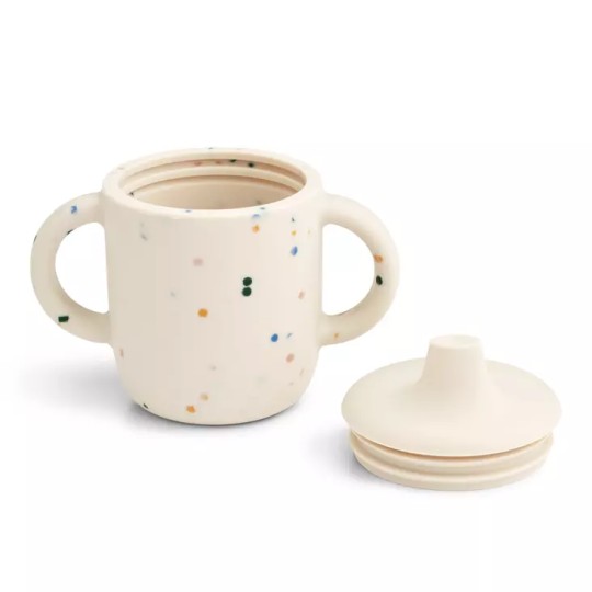 Liewood - Tazza Sippy con Beccuccio e Manici Neil Cup - 150 ml - Colore Liewood: Splash Dots/Sea Shell