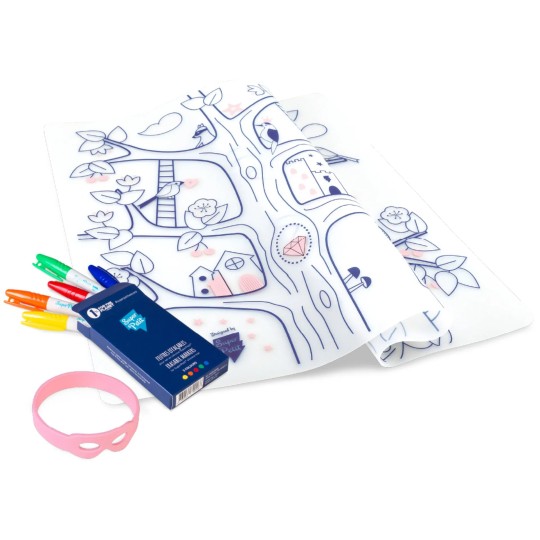 Super Petit - Tovaglietta in silicone da colorare con 5 pennarelli - 40x30cm - Disegno: Magic Tree