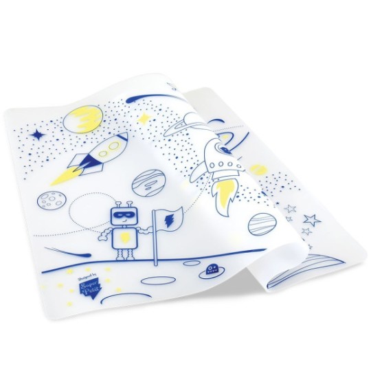 Super Petit - Tovaglietta in silicone da colorare con 5 pennarelli - 40x30cm - Disegno: Space