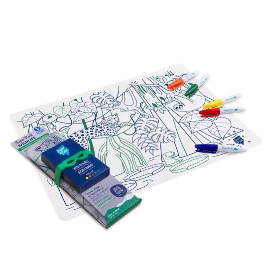 Super Petit - Tovaglietta in silicone da colorare con 5 pennarelli - 40x30cm - Disegno: Amazzonia