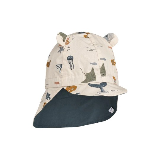 Liewood - Cappello da sole reversibile Gorm Sea Creature - Con lacci - Taglia: 3-6m