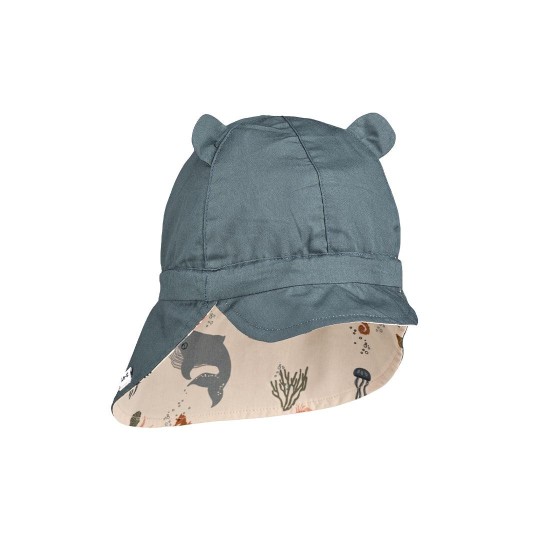 Liewood - Cappello da sole reversibile Gorm Sea Creature - Con lacci - Taglia: 9-12m