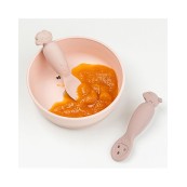 Done By Deer - Set 2 Cucchiai da Apprendimento in Silicone - Tiny Farm - Colore: Cipria