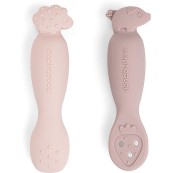 Done By Deer - Set 2 Cucchiai da Apprendimento in Silicone - Tiny Farm - Colore: Cipria