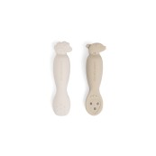 Done By Deer - Set 2 Cucchiai da Apprendimento in Silicone - Tiny Farm - Colore: Sabbia