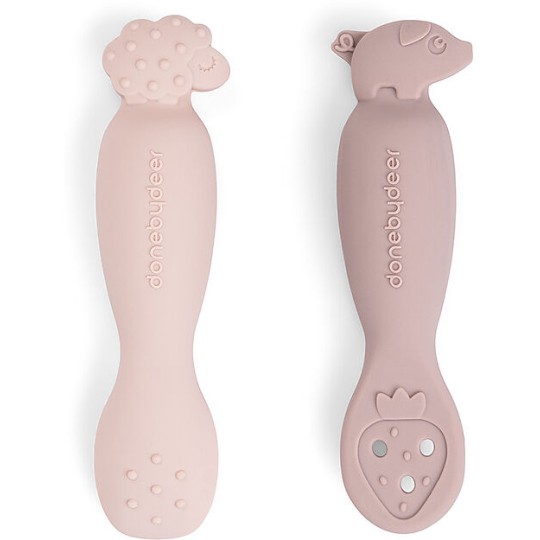 Done By Deer - Set 2 Cucchiai da Apprendimento in Silicone - Tiny Farm - Colore: Cipria