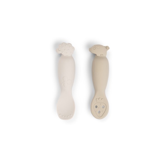 Done By Deer - Set 2 Cucchiai da Apprendimento in Silicone - Tiny Farm - Colore: Sabbia