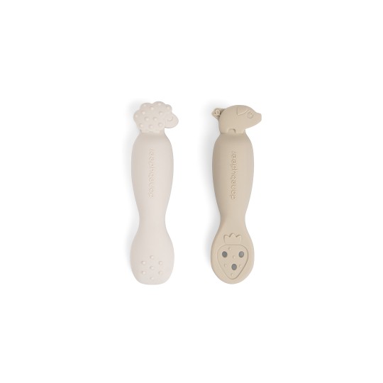 Done By Deer - Set 2 Cucchiai da Apprendimento in Silicone - Tiny Farm - Colore: Sabbia