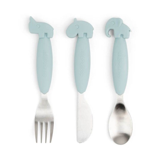 Done by Deer - Set 3 Posate Anti-Scivolo - Acciaio inossidabile - Colore: Blu