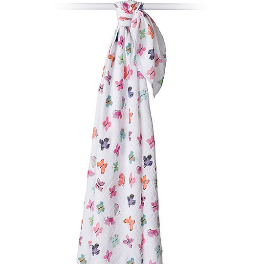 Lulujo - Copertina Swaddle 120 x 120 cm - 100% mussola di cotone - Varianti Lulujo: Farfalle