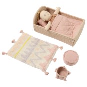 Lorena Canals - Set Mini Lorena - Bambola con culla, tappeto, cestino e pouf - 22x32x16cm - Varianti Lulujo: Ammi
