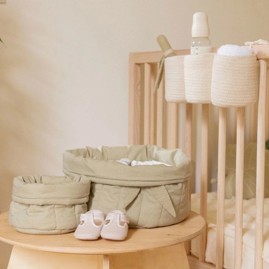Lorena Canals - Set cestini trapuntati 100% Cotone organico - Bamboo Collection - 2 pezzi - Diamentro 20x30cm e 15x15cm - Versioni Lorena Canals: Verde Oliva