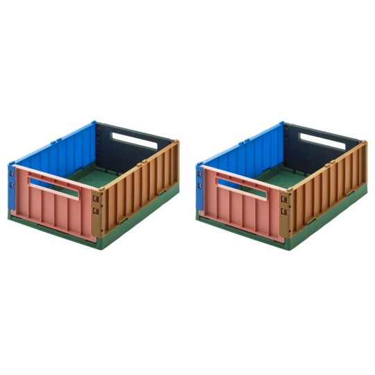 Liewood - Cassetta portaoggetti ripiegabile e impilabile M - 2 pezzi - H13 x L25 x L36 cm - Colore Liewood: Eden