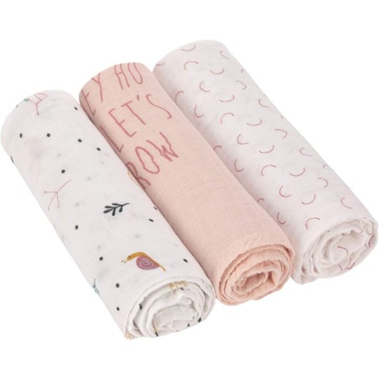 Lassig - Mussola in viscosa di bamboo e cotone organico L - 80x80cm - Pack 3pezzi - Colori Lässig: Garden Explorer Girls