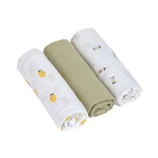 Lassig - Mussola 100% Cotone organico - 85x85 cm - Colori Lässig: Happy Fruits Lemon