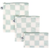 Tiny Twinkle - Set 3 buste per gli snack impermeabili con Zip - Riutilizzabili, Lavabili, in Materiale Riciclato OEKO-TEX - Per per Bambino e Viaggio - Versioni Tiny Twinkle: Sage Checkers