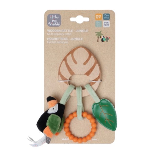 Little Big Friends - Sonaglio di legno con giochi - Adatto dalla nascita - Colori Little Big Friends: Giungla