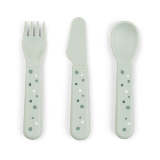 Done By Deer - Set posate Foodie Happy Dots - 100% PP Alimentare - Colore: Verde