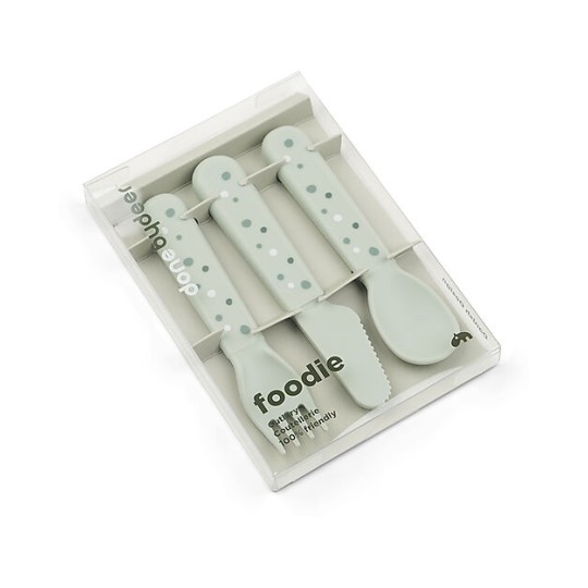 Done By Deer - Set posate Foodie Happy Dots - 100% PP Alimentare - Colore: Verde