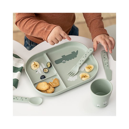 Done By Deer - Piatto con scomparti Foodie - 100% PP Alimentare - Colore: Croco Verde