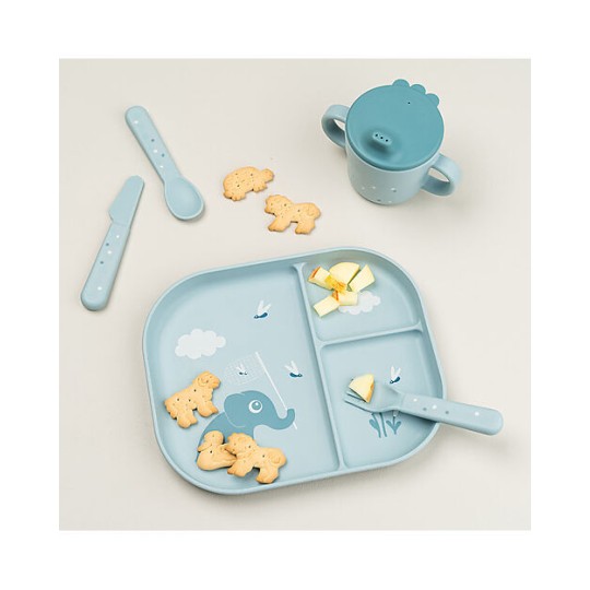 Done By Deer - Piatto con scomparti Foodie - 100% PP Alimentare - Colore: Elphee Celeste