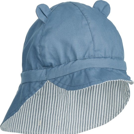 Liewood - Cappello da sole reversibile Gorm - 100% Cotone Bio - Taglia: 3-4 Anni, Colore Liewood: Stripe Blu Wave/Creme de la Creme