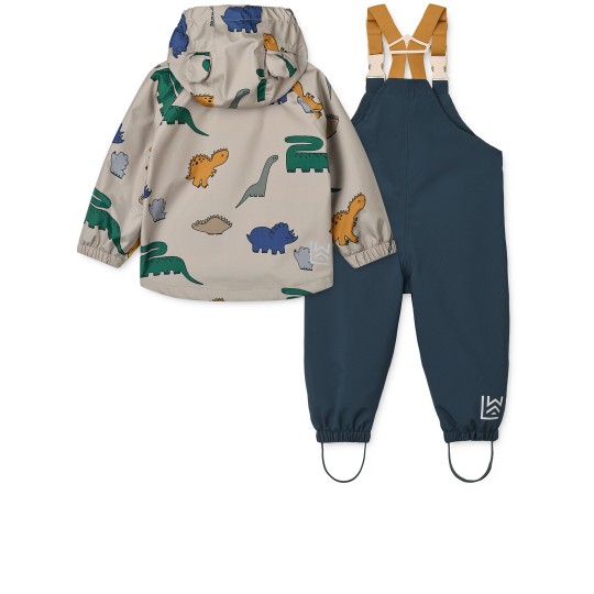 Liewood - Set antipioggia Manu - Completo giacca e pantaloni Wateroproof - Taglia: 104, Colore Liewood: Cats and Dogs / Sandy