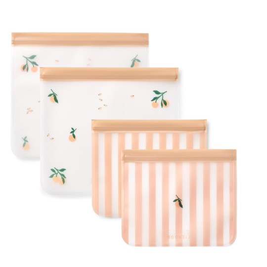 Liewood - Sacchetti per il cibo ermetici riutilizzabili Rebus - 4 pezzi - Realizzati in PEVA 100% alimentare e resistente - Colore Liewood: Peach / Sea Shell