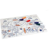 Super Petit - Tovaglietta in silicone da colorare con 5 pennarelli - 40x30cm - Disegno: Surf